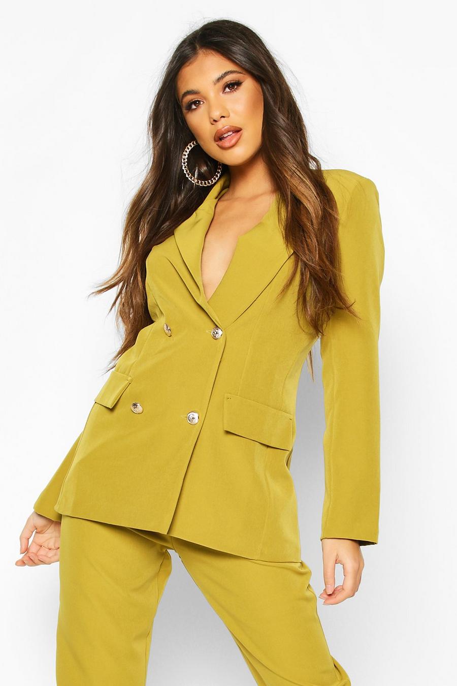 Chartreuse Double Breasted Boxy Military Blazer image number 1