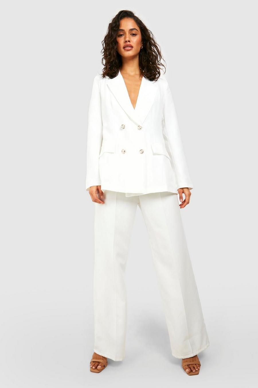 Ecru white Double Breasted Boxy Military Blazer image number 1