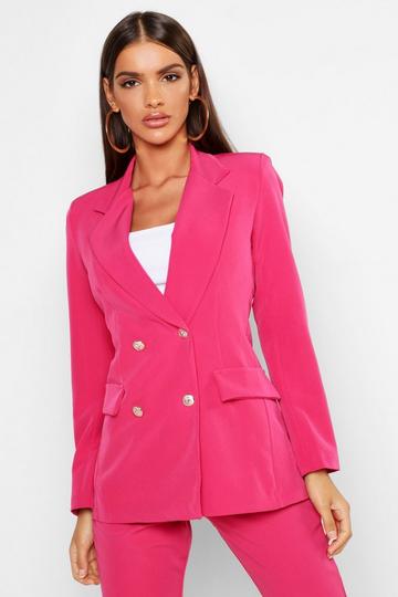 Double Breasted Boxy Military Blazer hot pink