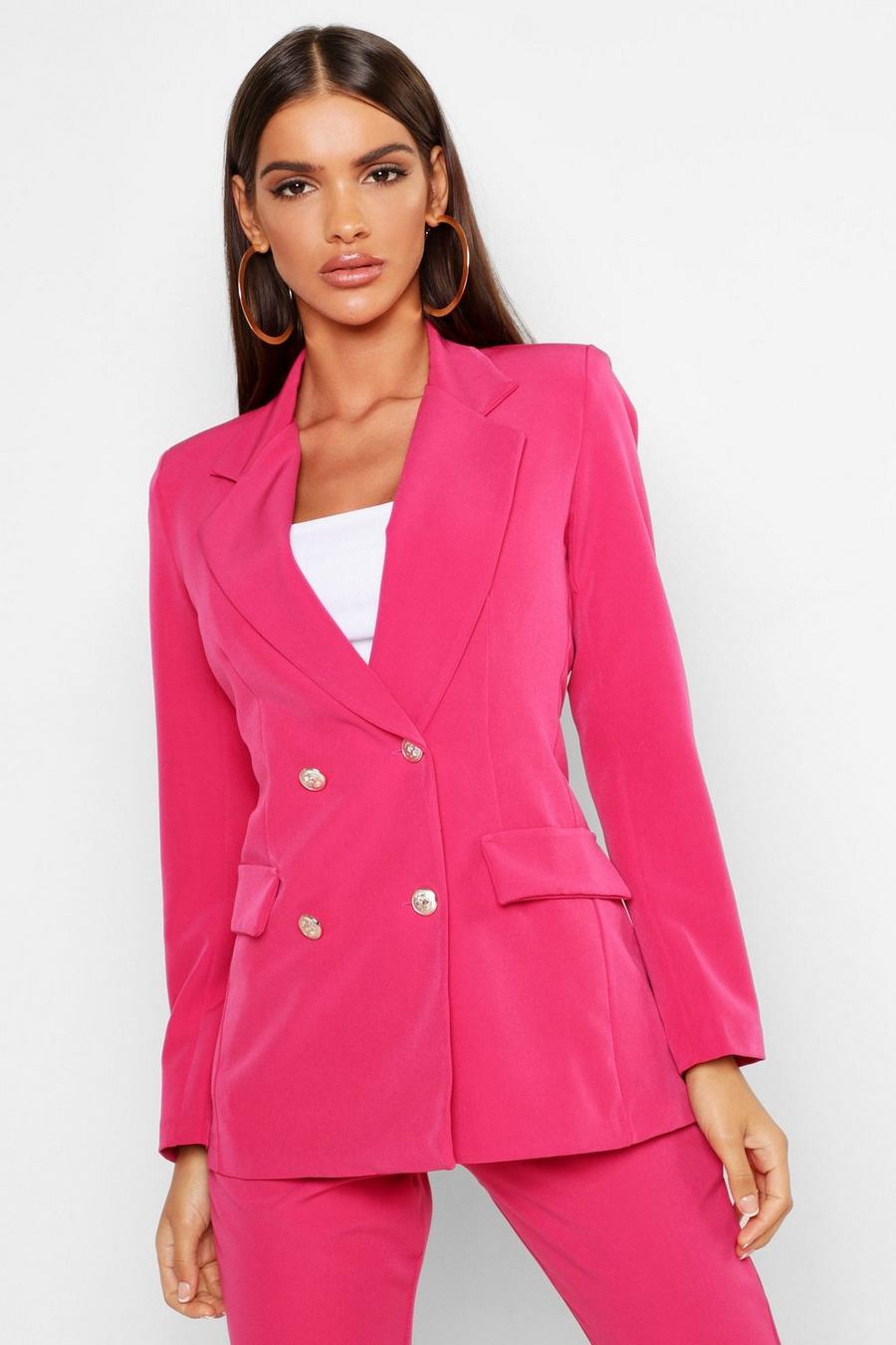 Hot pink Double Breasted Boxy Military Blazer image number 1