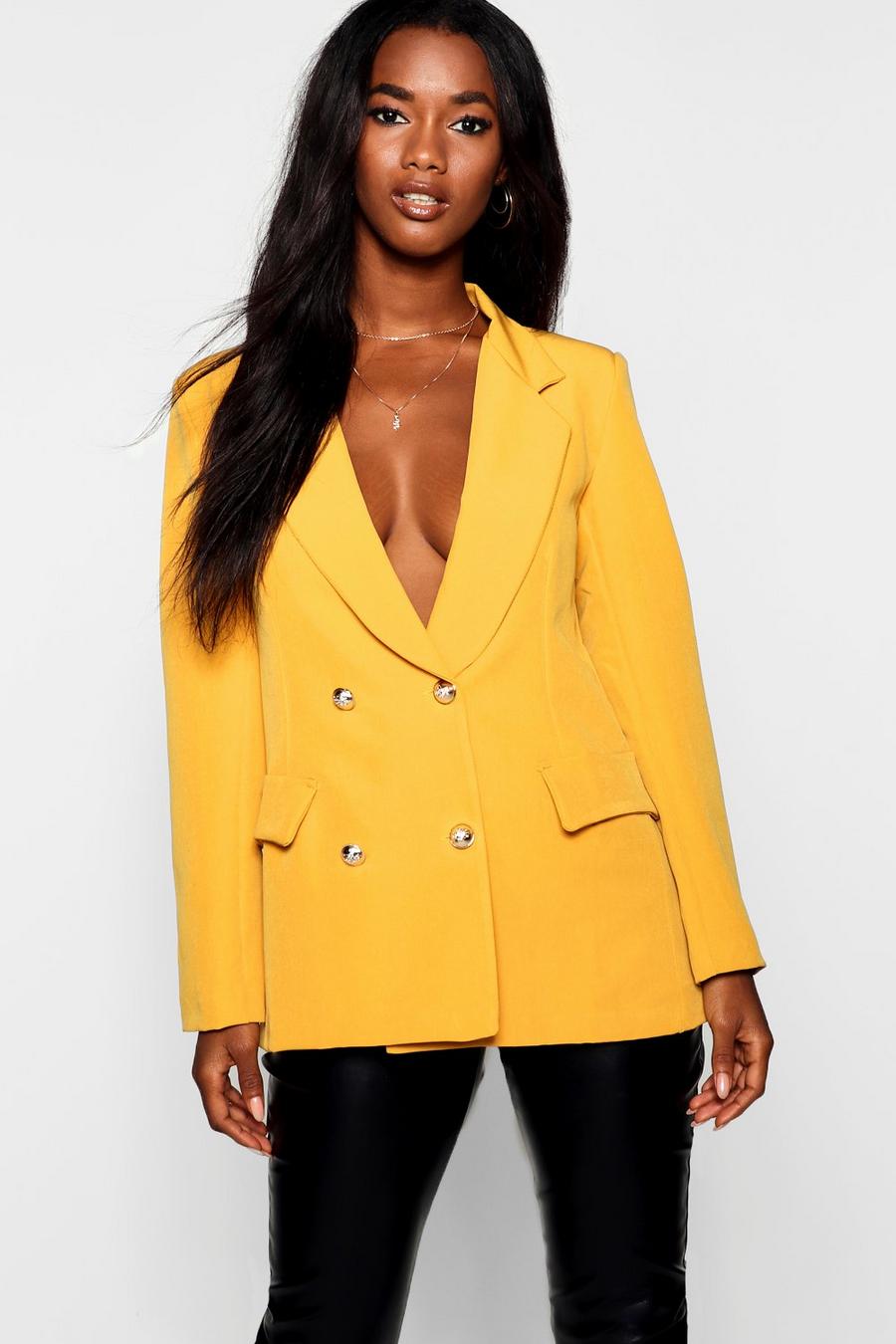 Mustard Double Breasted Boxy Military Blazer image number 1