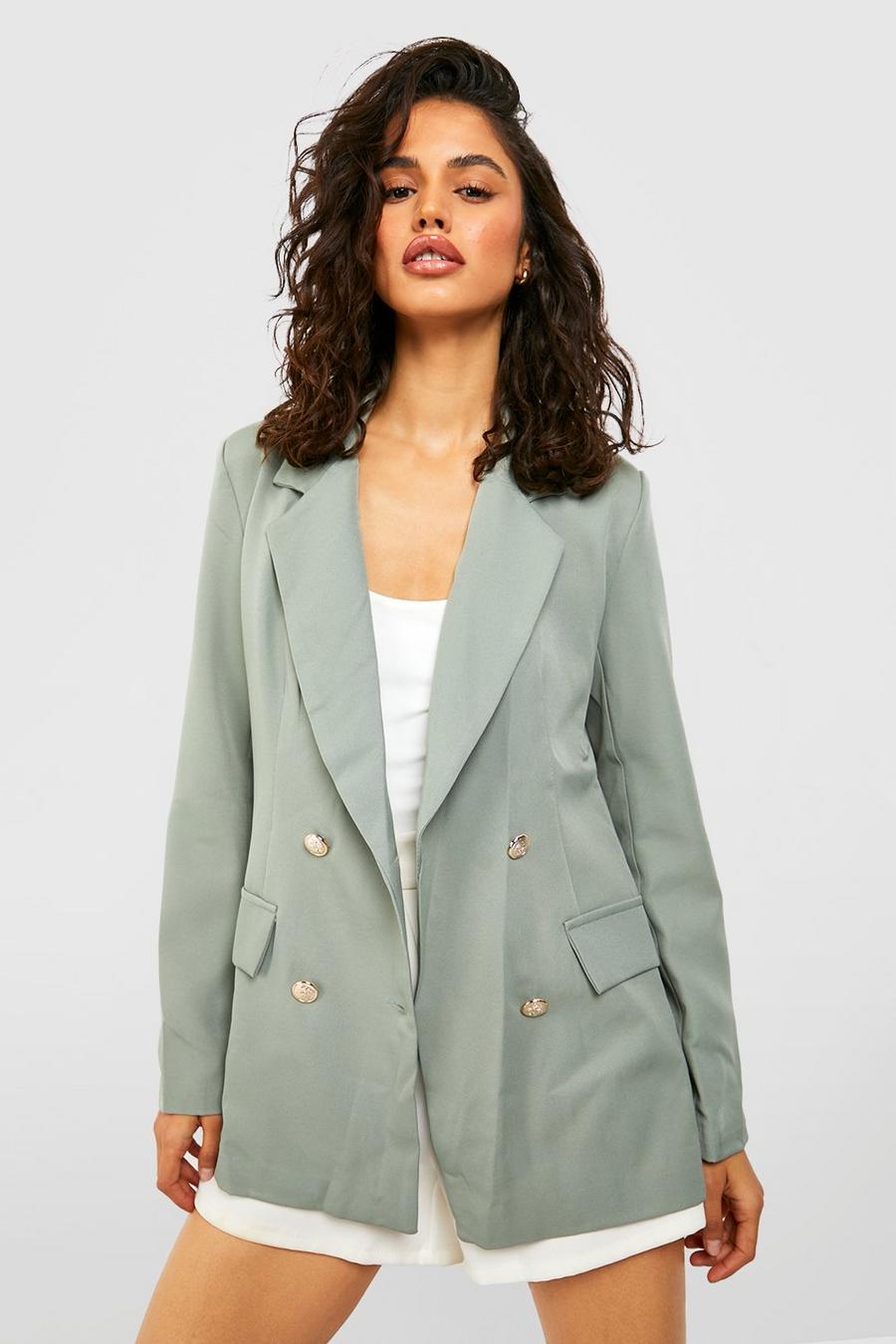 Sage green Double Breasted Boxy Military Blazer image number 1