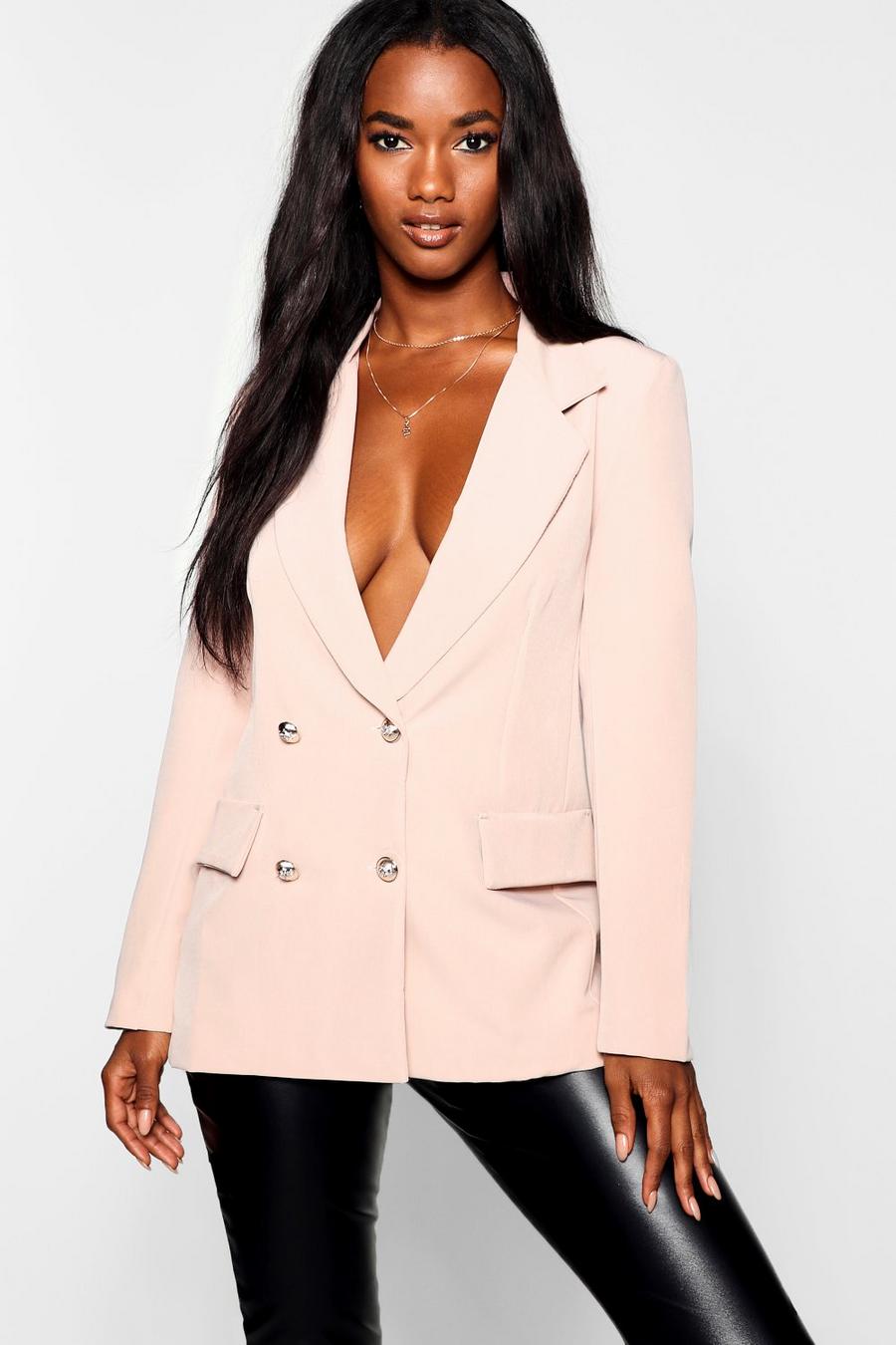 Soft pink Double Breasted Boxy Military Blazer image number 1
