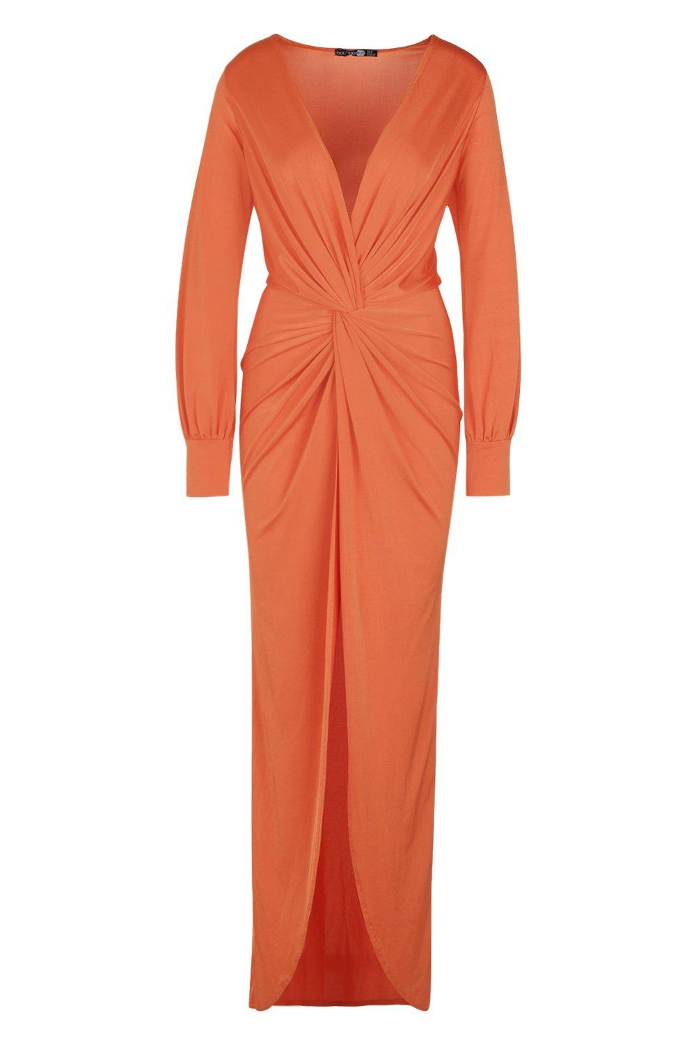 daria twist front plunge slinky maxi dress