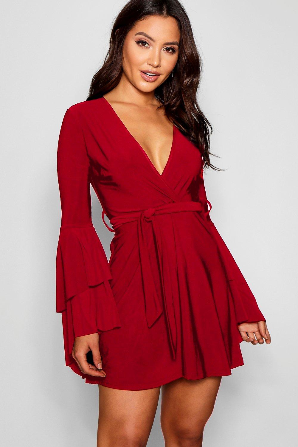 red skater dress with sleeves