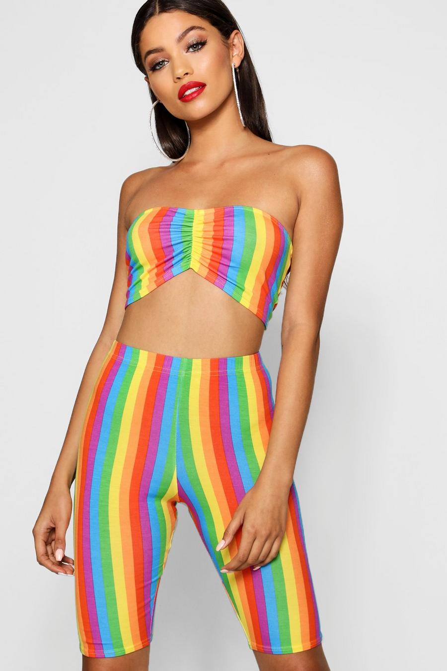 Rainbow Bandeau & Cycle Short Co-ord, Yellow image number 1