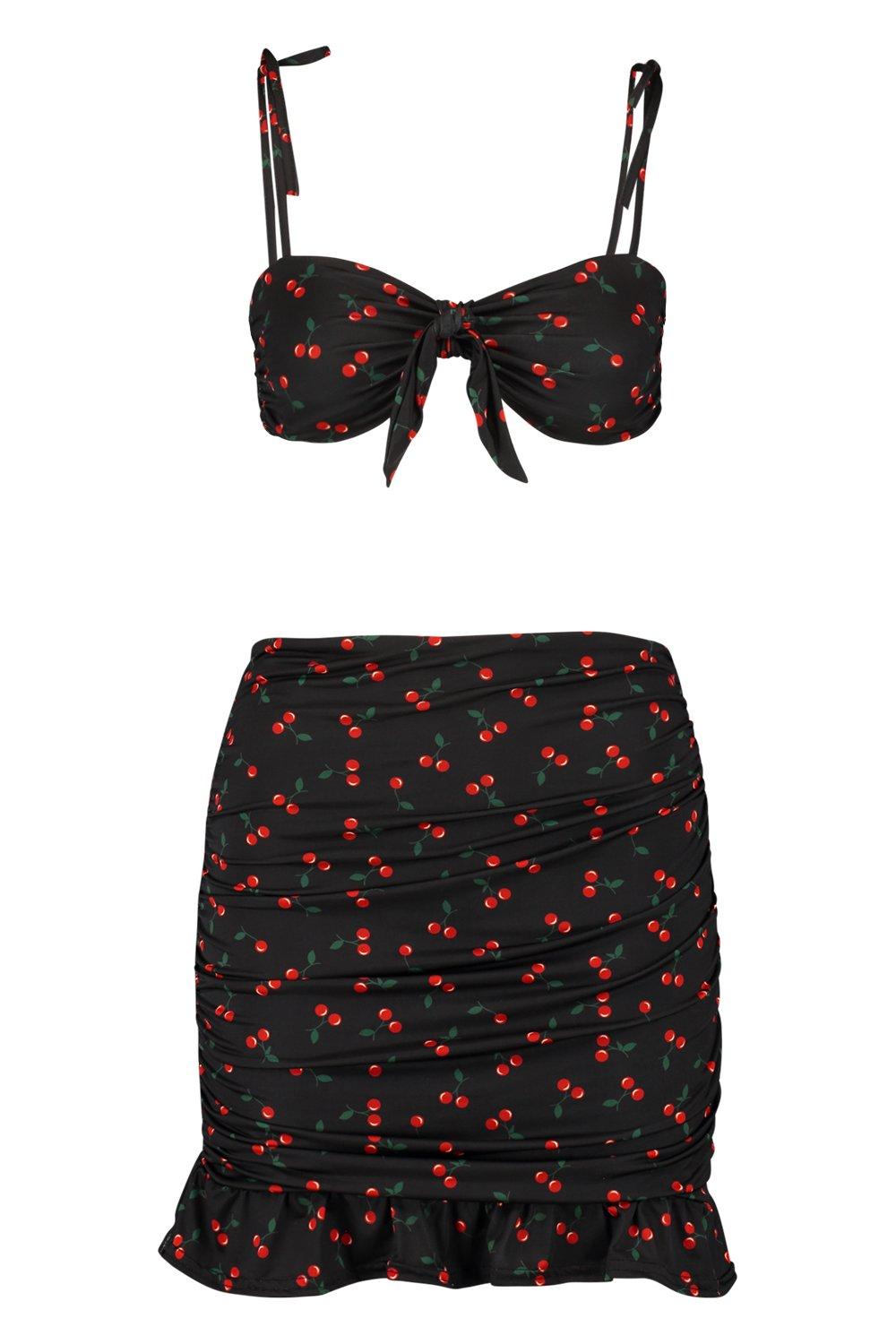 Cherry Print Bralet & Skirt Two-Piece