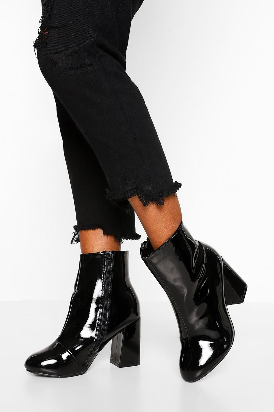 Black Wide Fit Block Heel Shoe Boots image number 1