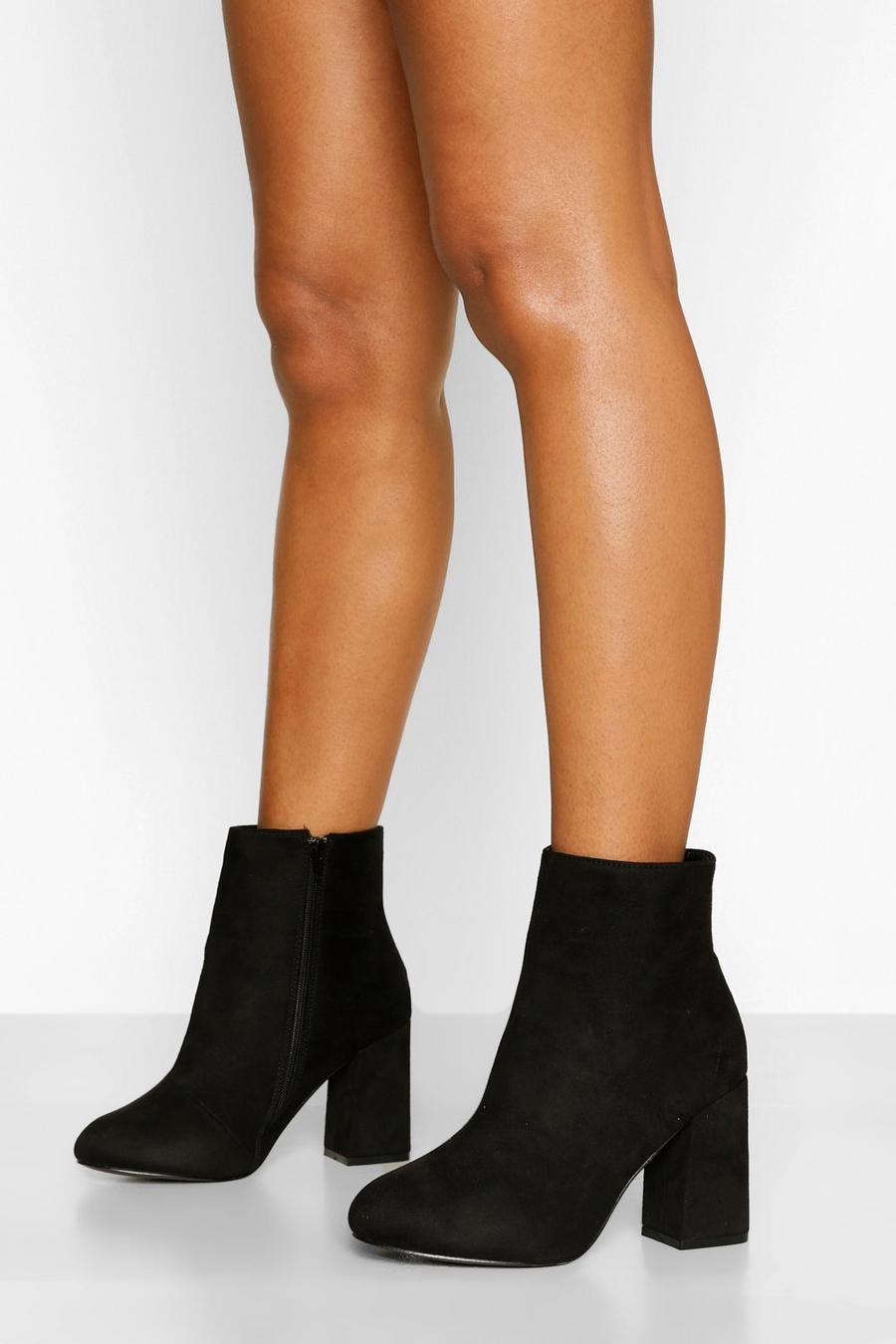 Black Wide Fit Block Heel Shoe Boots