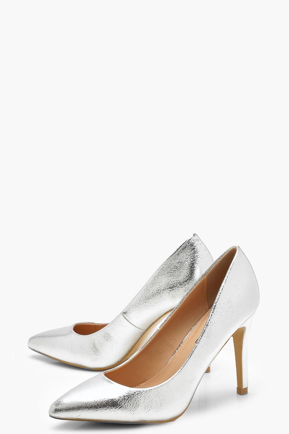extra wide fit silver heels