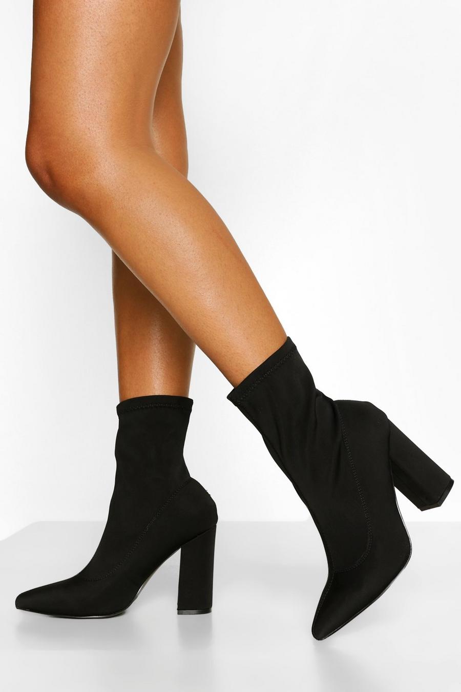 Black Wide Fit Block Heel Sock Boots image number 1