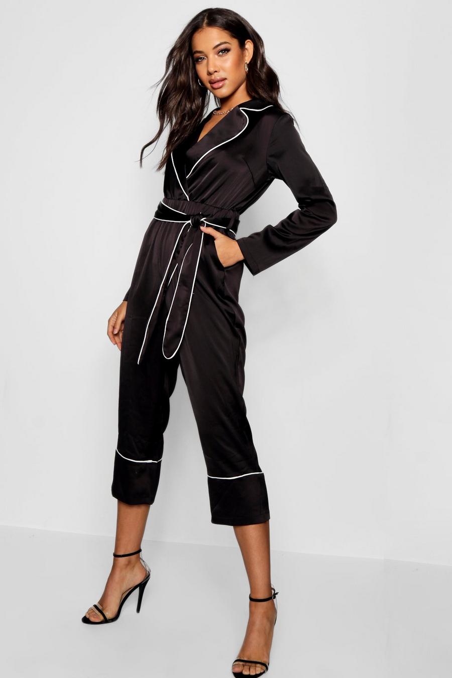 Pajama Style Satin Belted Culotte Jumpsuit image number 1