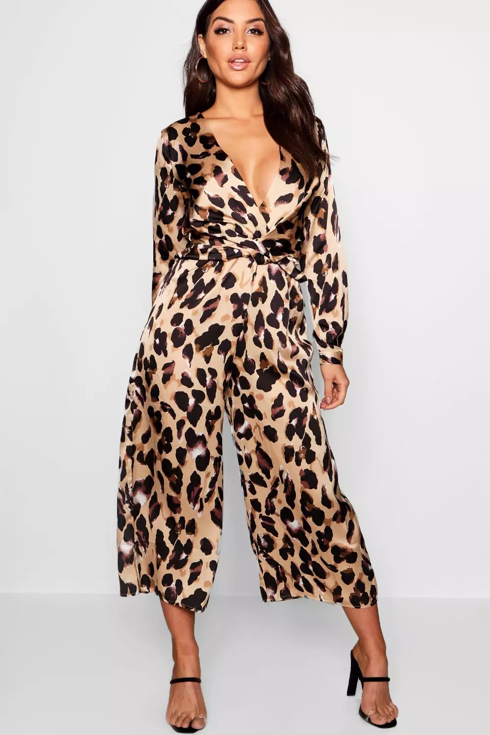 Satin leopard store print jumpsuit