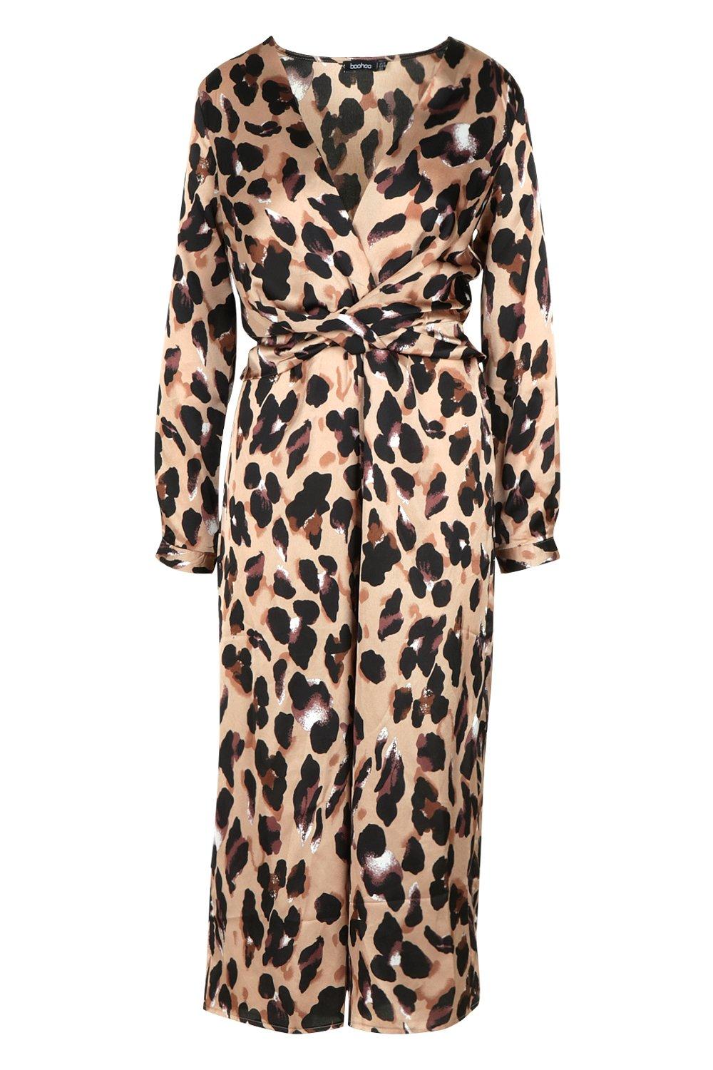 satin leopard print jumpsuit