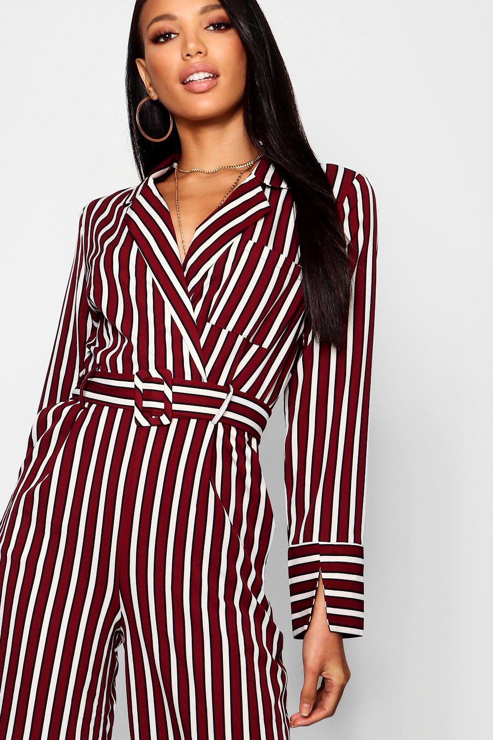 Red and black striped aohi jumpsuit