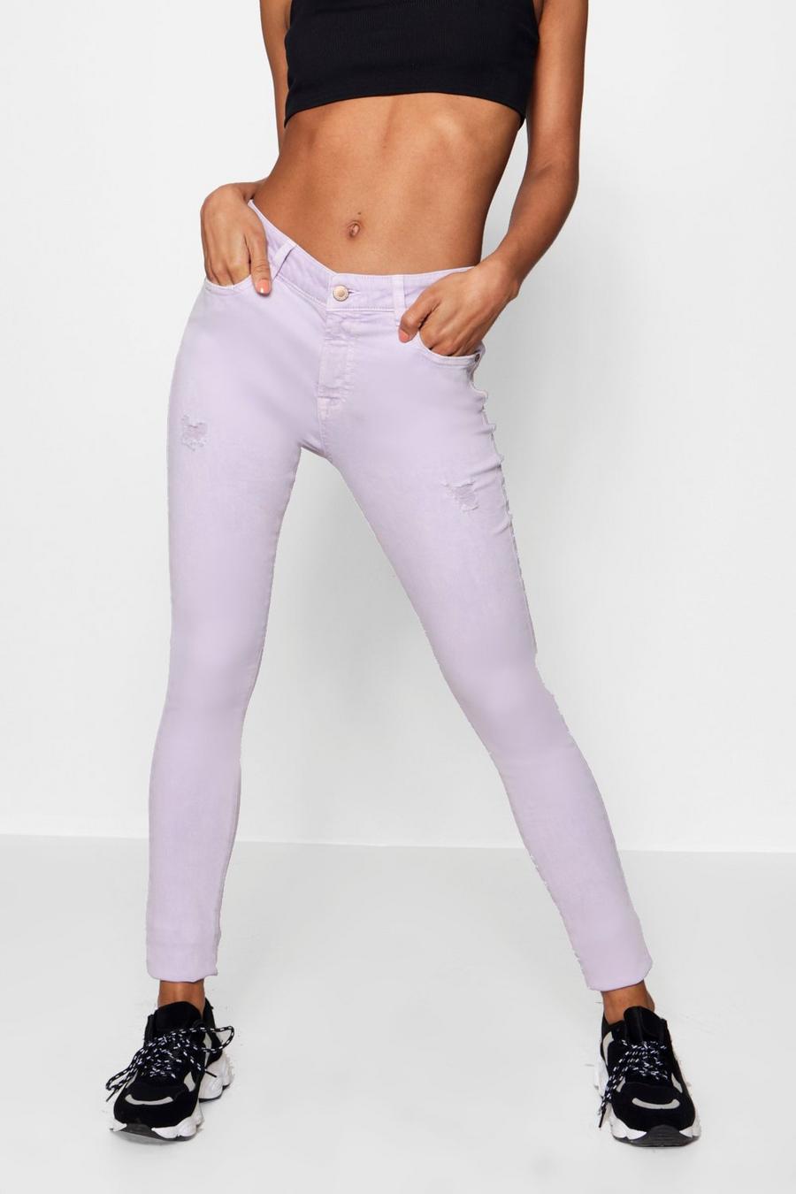 Jeans skinny effetto consumato lilla image number 1