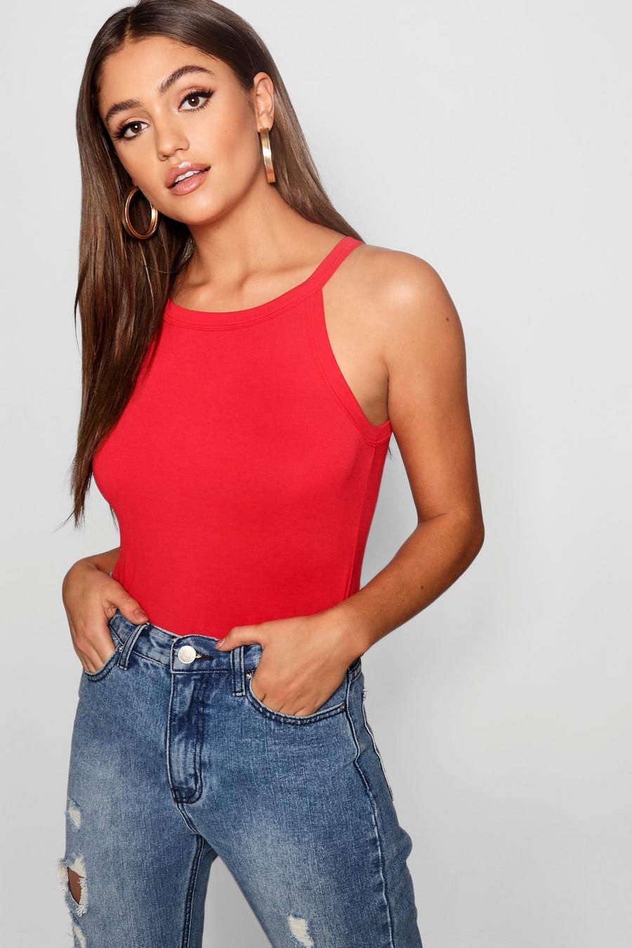 Red Basic High Neck Tank Top image number 1