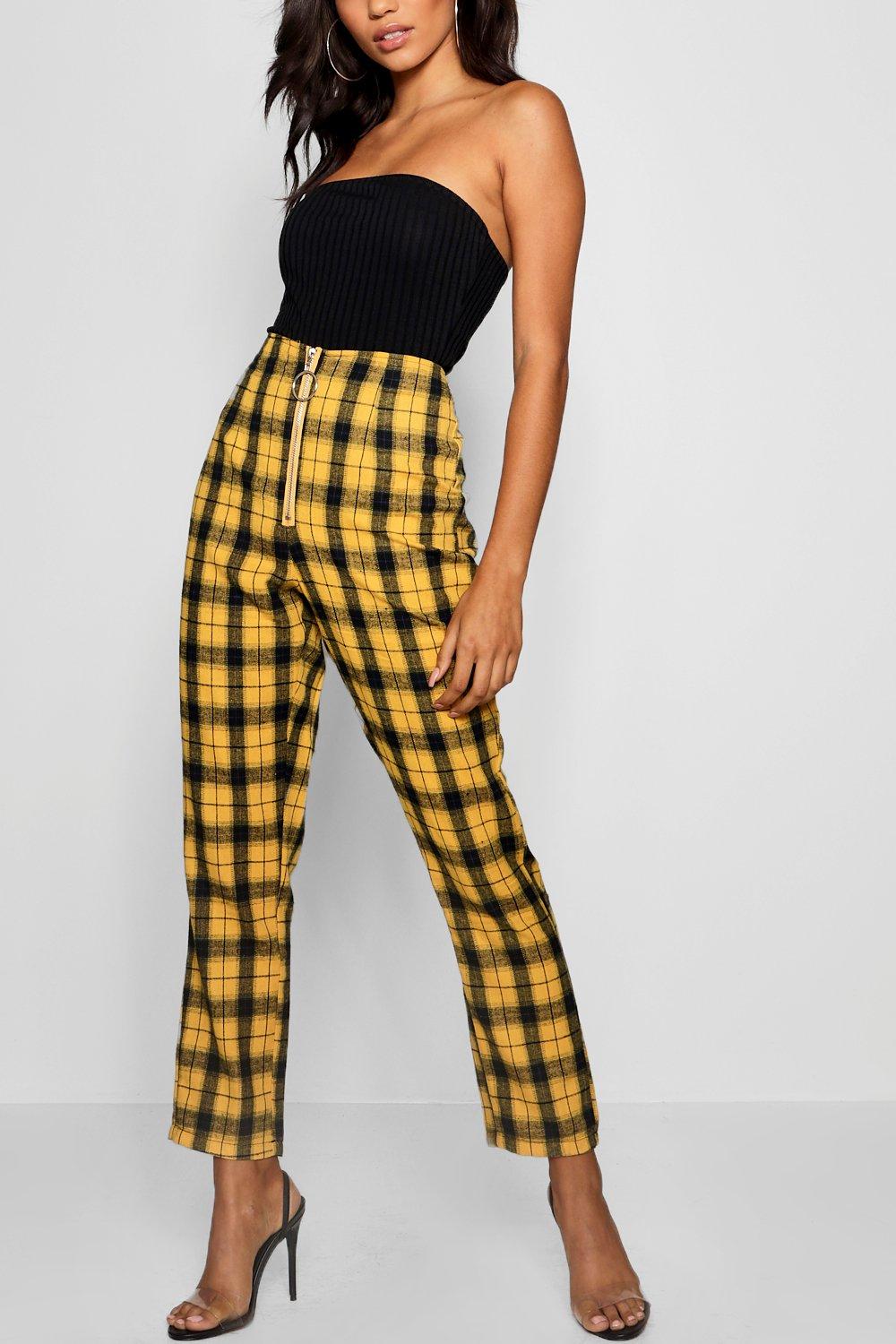 yellow and black check trousers