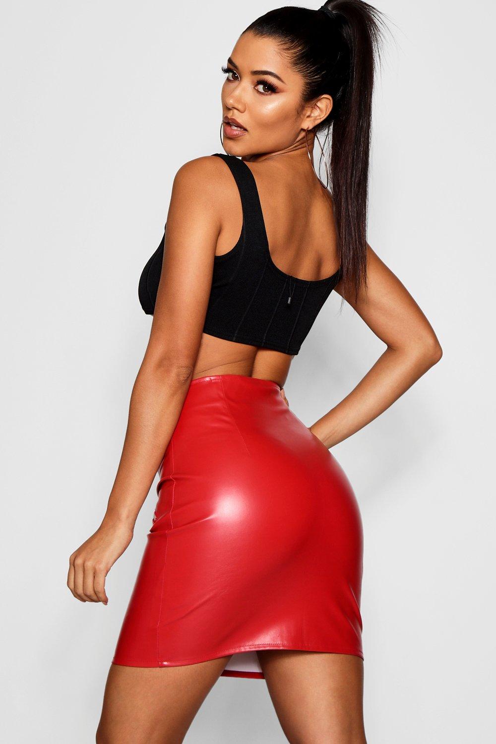 High waisted leather skirt boohoo best sale