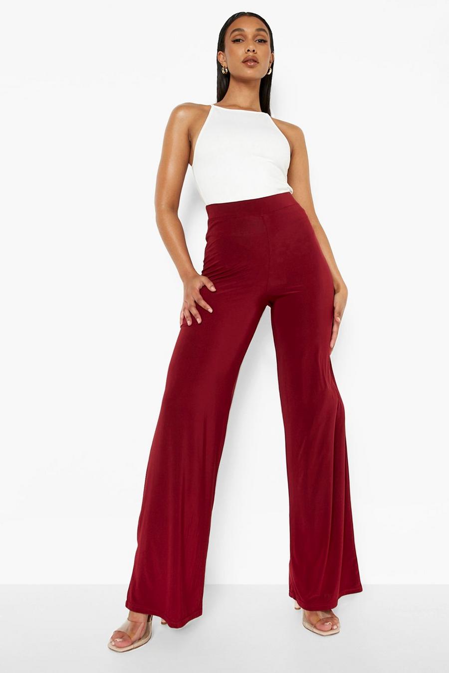 Berry High Waist Slinky Wide Leg Trousers image number 1