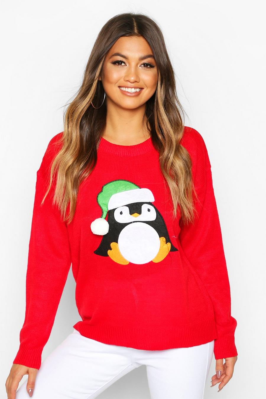 Penguin Applique With Pom Pom Christmas Sweater image number 1