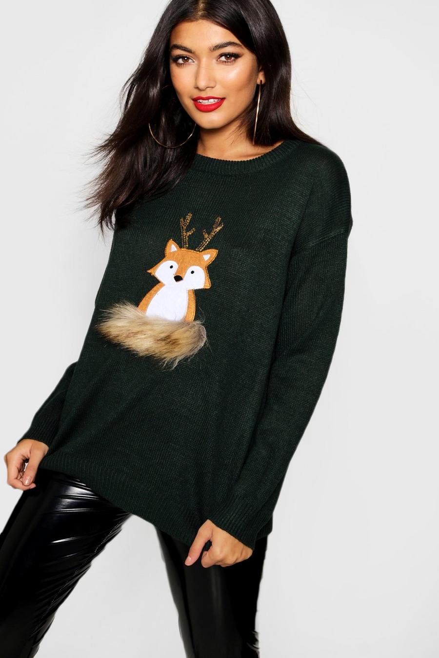 Forest Fox Applique Jumper With Faux Fur And Sequin image number 1