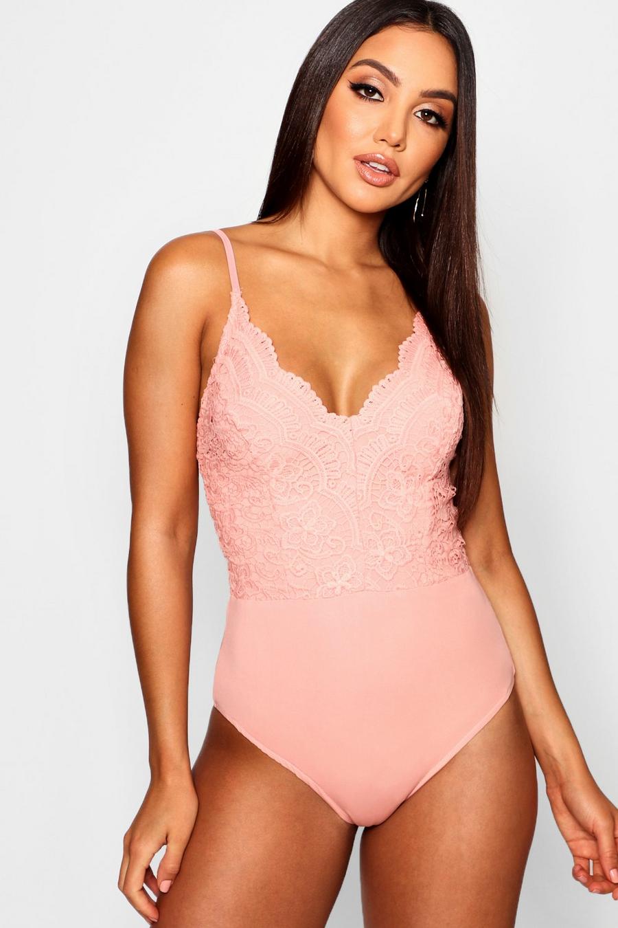 Blush pink Premium Lace Bodysuit image number 1