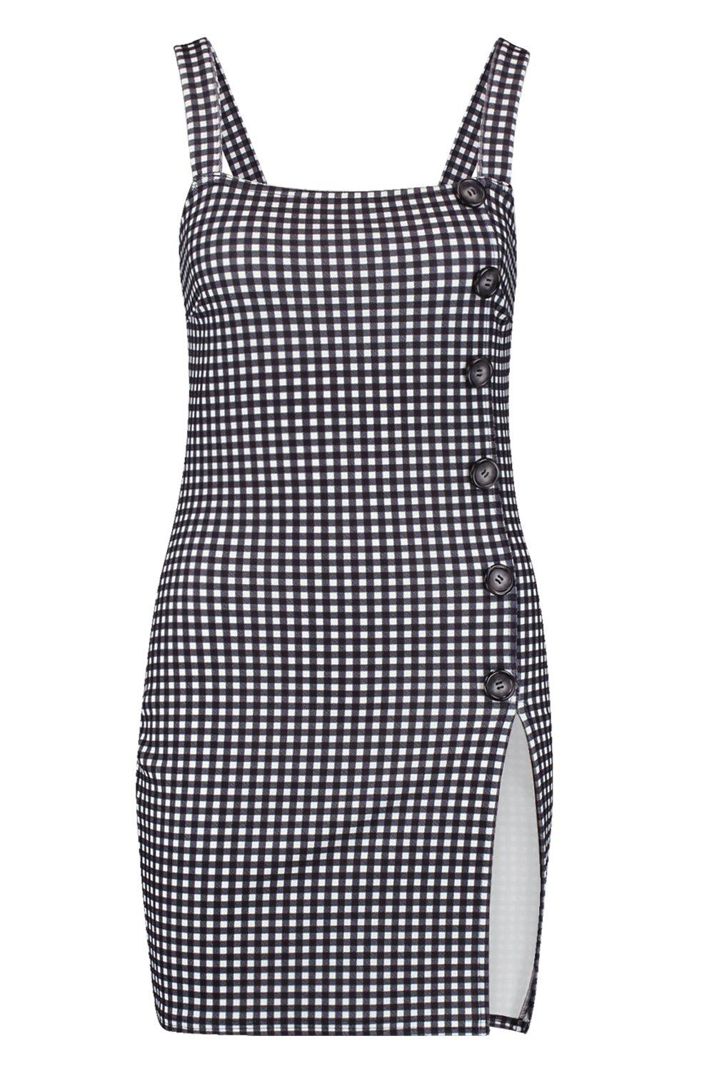 Robe moulante a encolure carree et carreaux Vichy