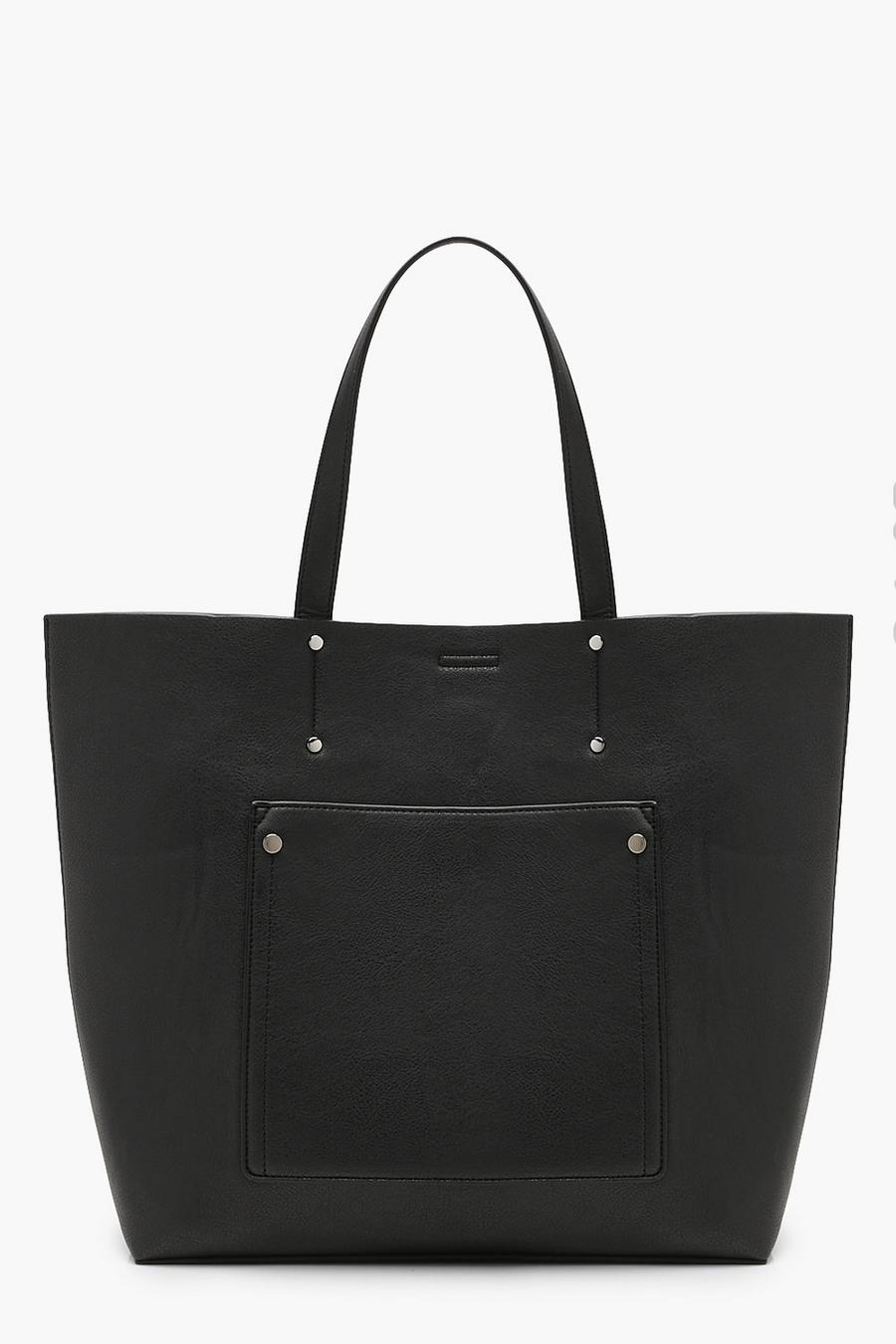 Large Pocket Shopper Tote Bag, Black image number 1