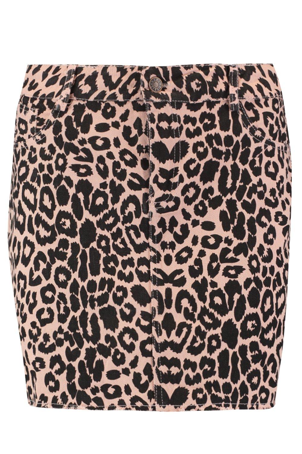 Pink leopard 2025 print denim skirt