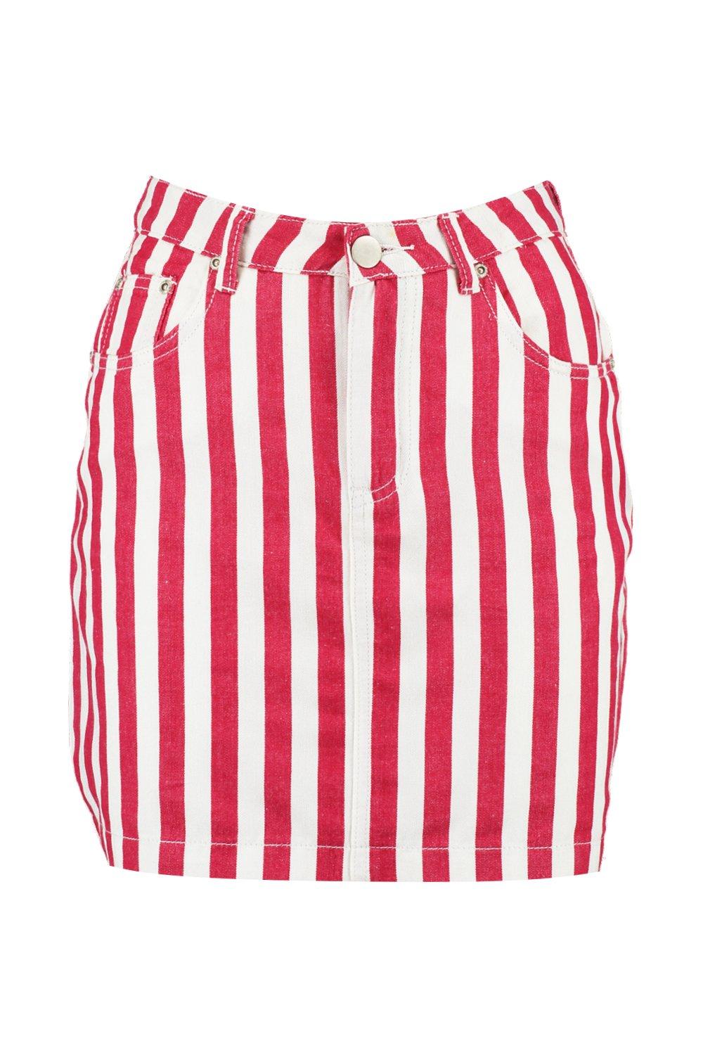 Denim skirt with red stripe best sale