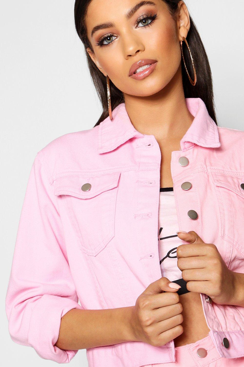 Pink patchwork denim outlet jacket