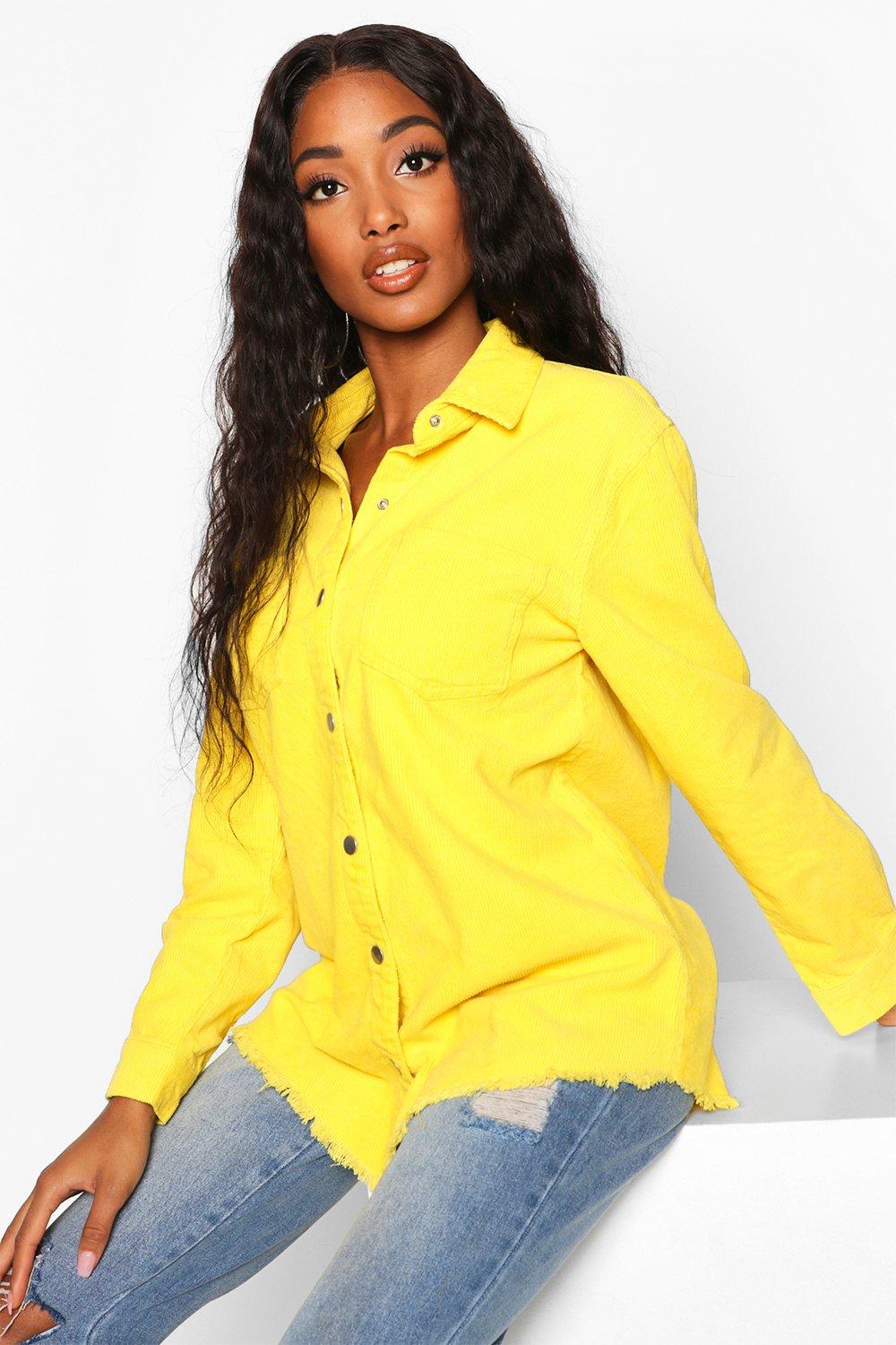 Norah Yellow Cord Raw Hem Shirt