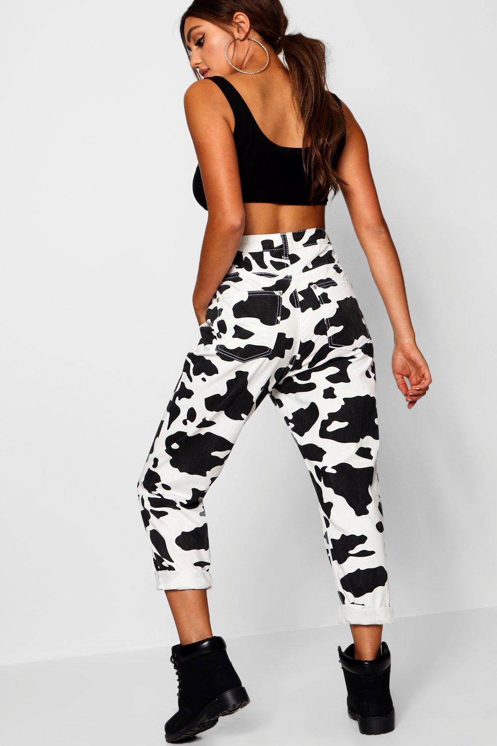cow print jean shorts