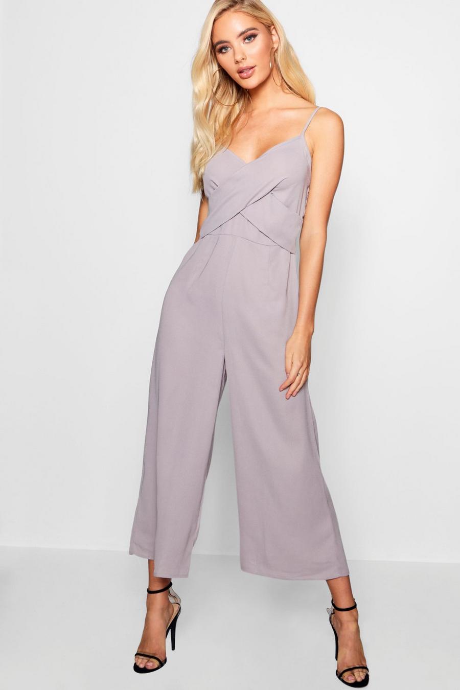 Grey Strappy Twist Detail Culotte Jumpsuit image number 1