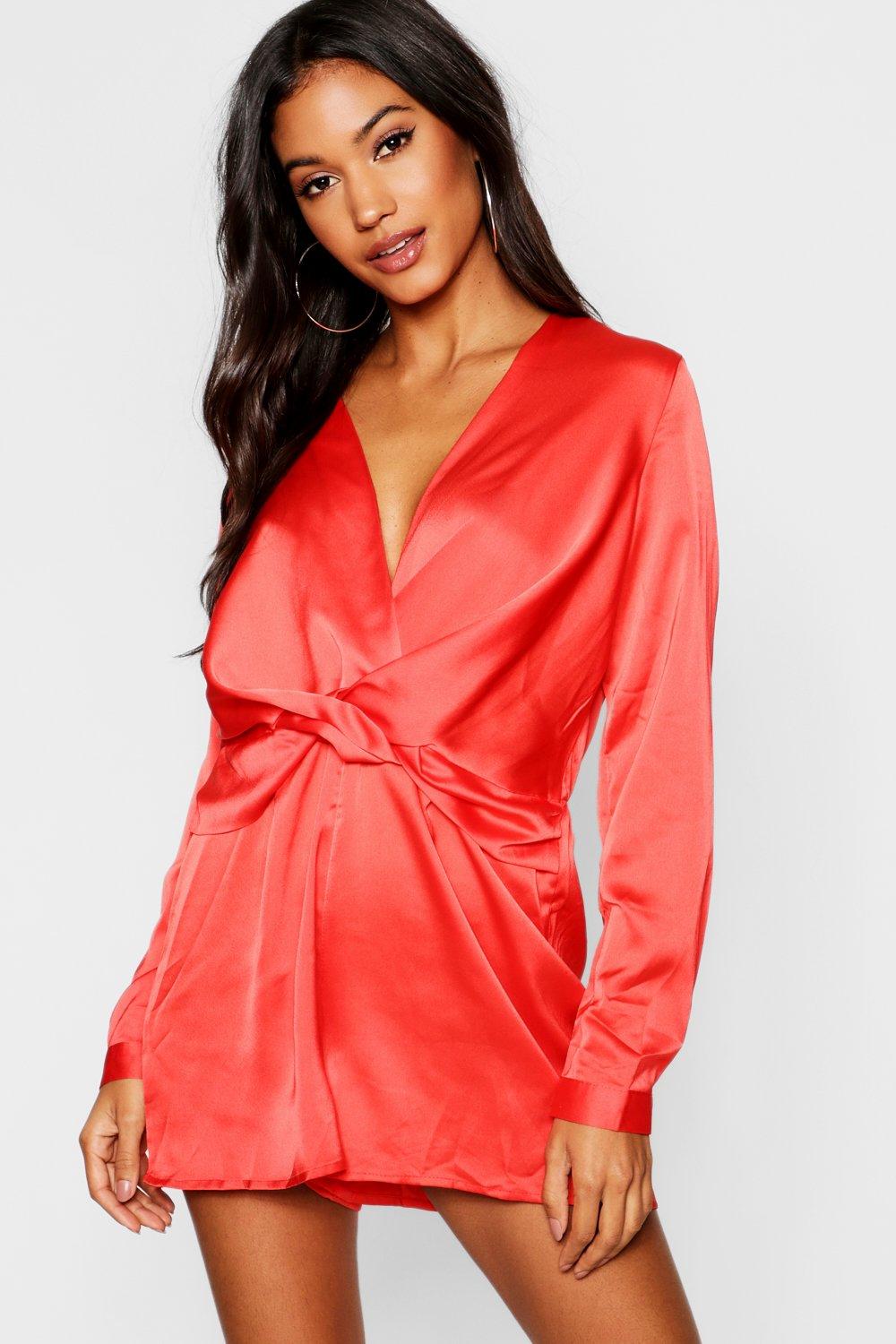 orange satin playsuit