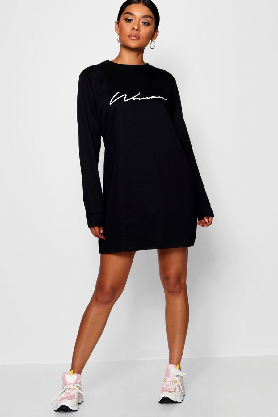 Vestido estilo suéter de punto de rizo con eslogan “Woman” image number 1