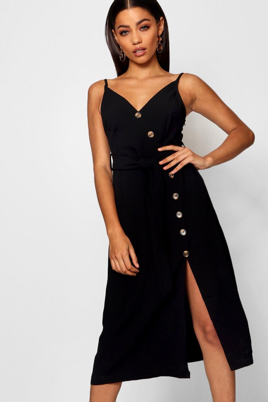 Black Button Front Woven Cami Dress