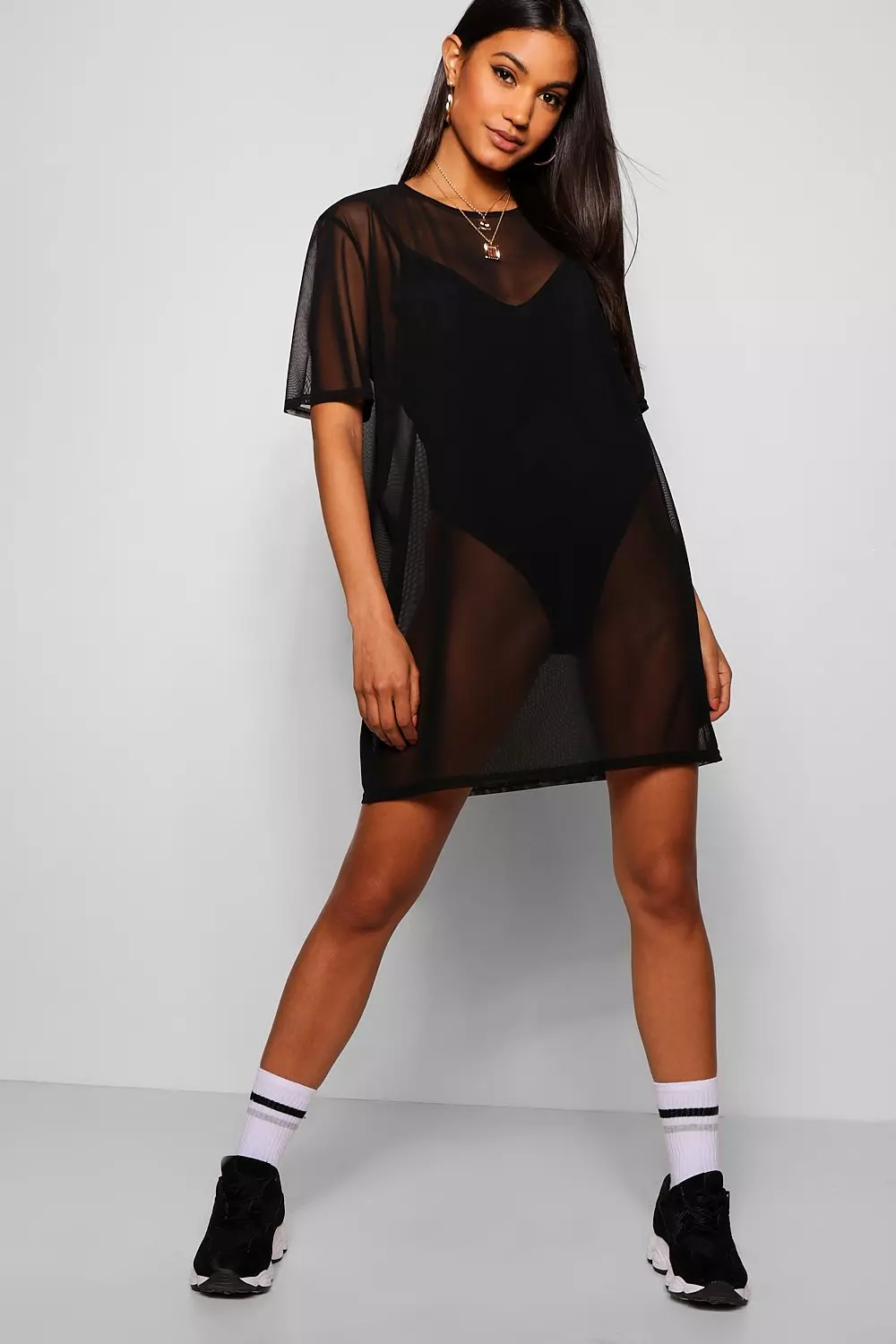 Oversized Mesh T Shirt Dress