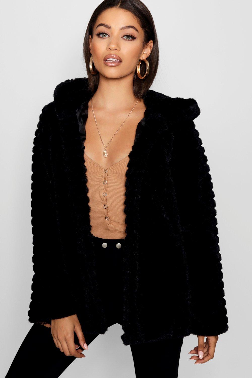 boohoo hooded faux fur coat