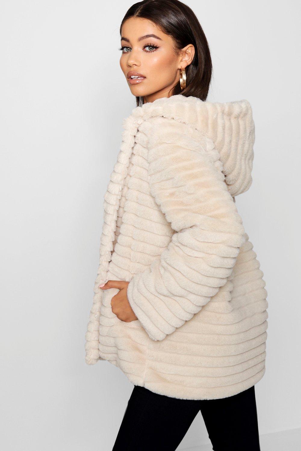 Hooded faux 2025 fur coat boohoo