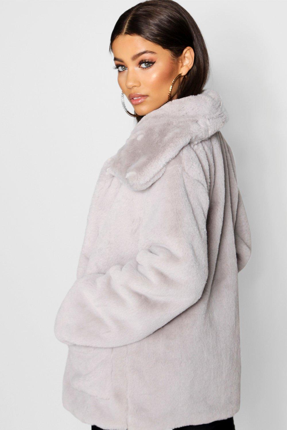 boohoo grey fur coat