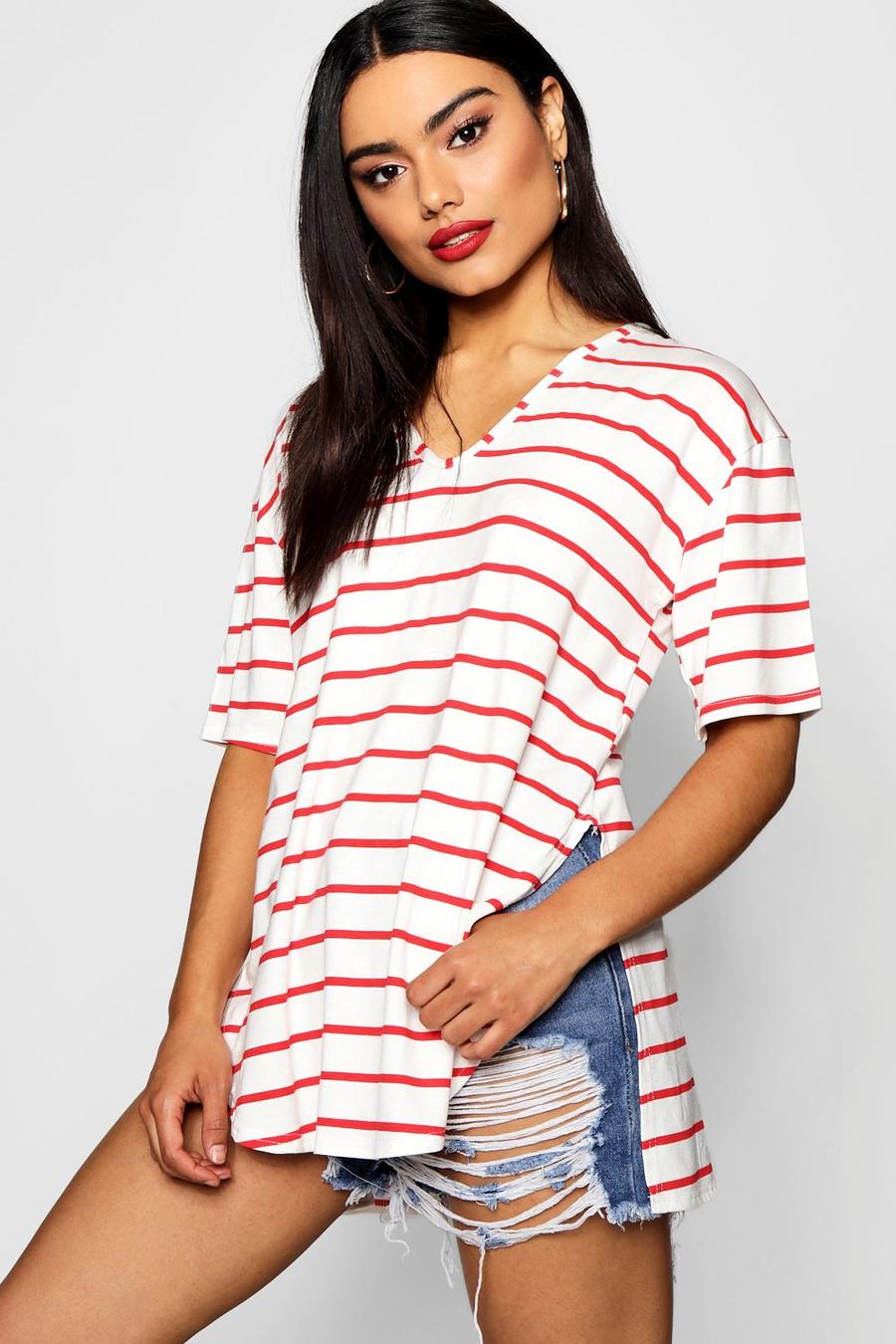Stripe Oversized Split Side T-Shirt image number 1