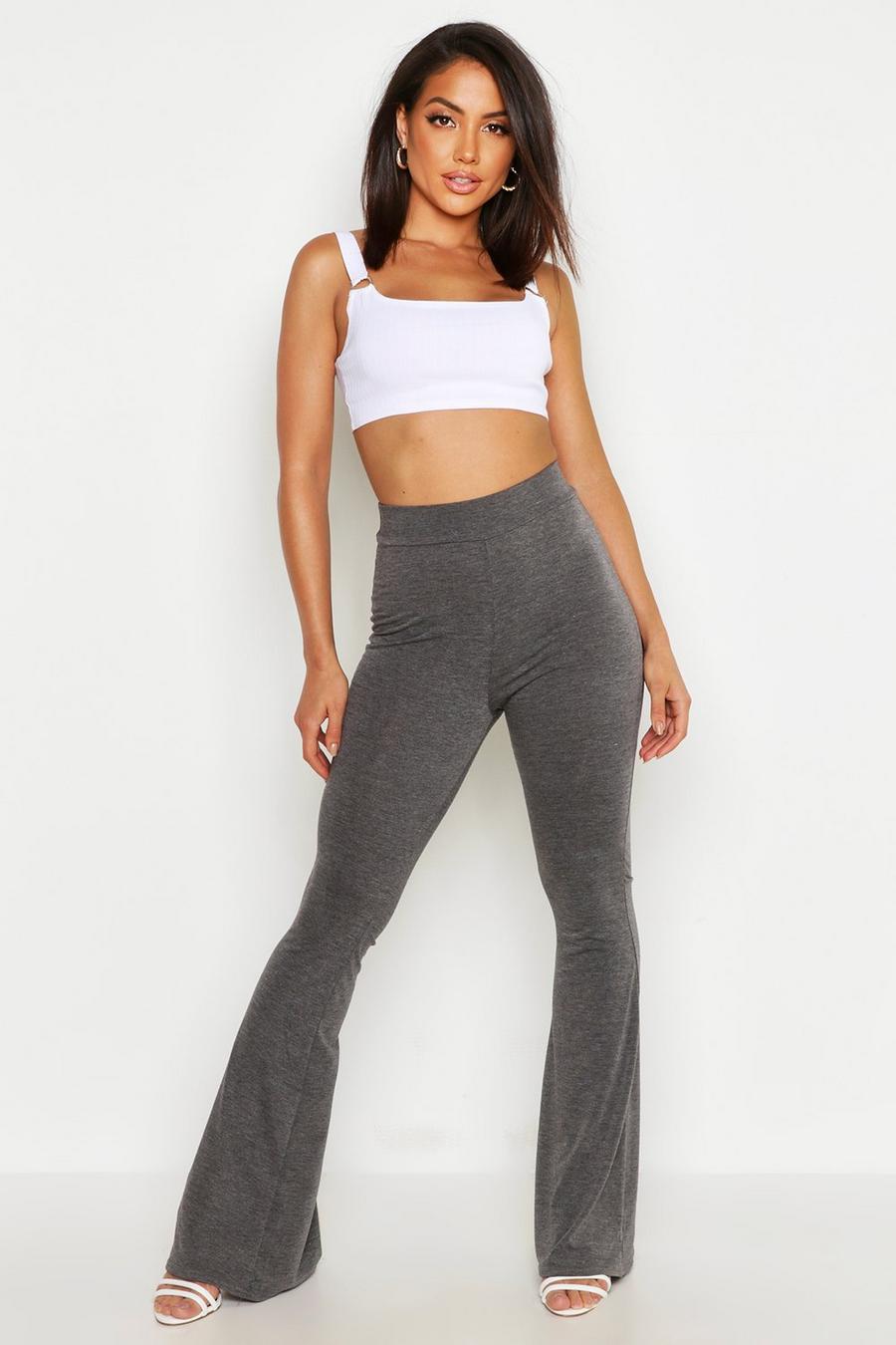 Charcoal grey Basics High Waisted Jersey Skinny Flared Trousers