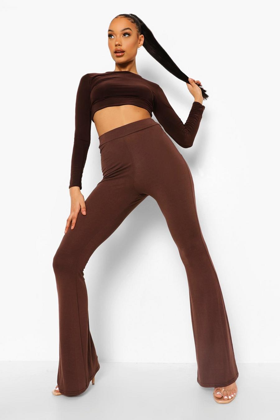 Chocolate Basics High Waisted Jersey Skinny Flared Trousers image number 1