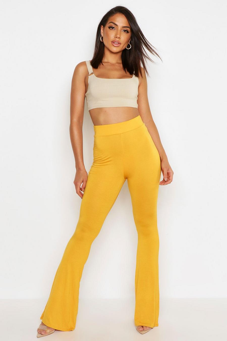 Mustard Basics High Waisted Jersey Knit Skinny Flared Pants image number 1