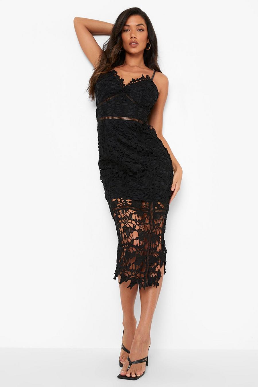 Black negro Lace Panelled Open Back Midi Dress image number 1
