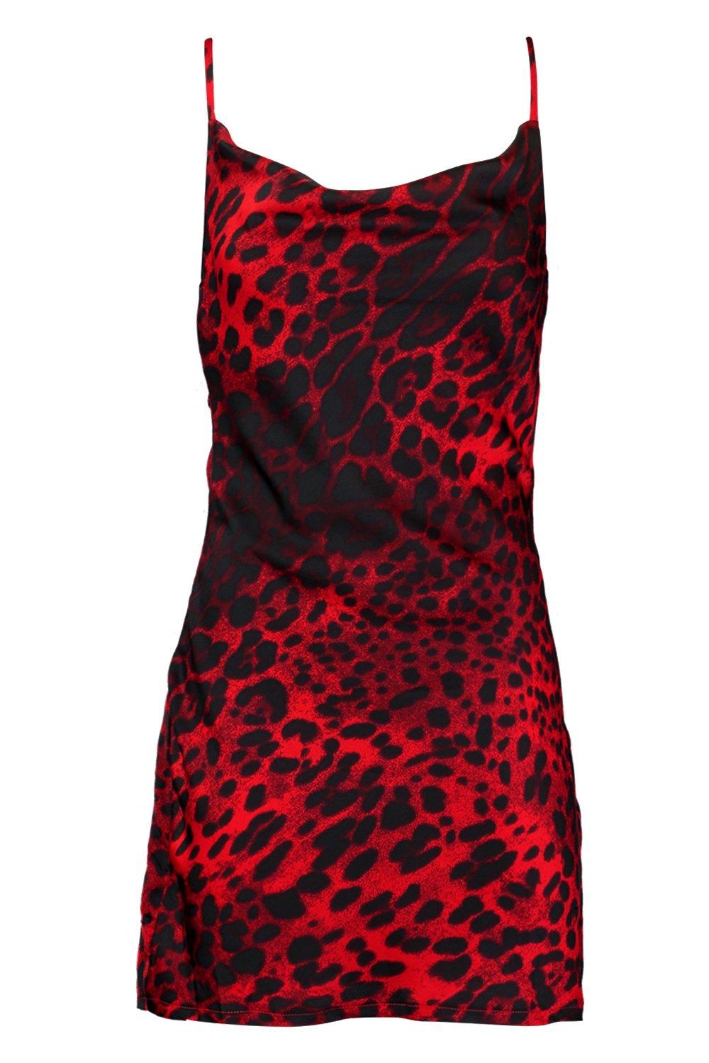 red leopard satin dress