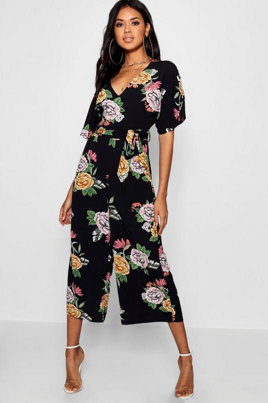 Women's Large Floral Capped Sleeve Jumpsuit | Boohoo UK