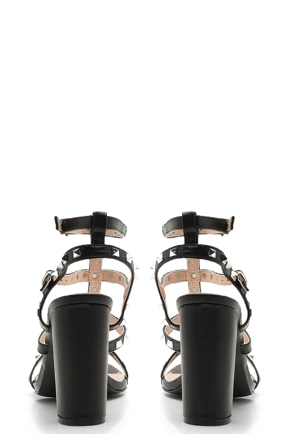 Black strappy studded heels best sale